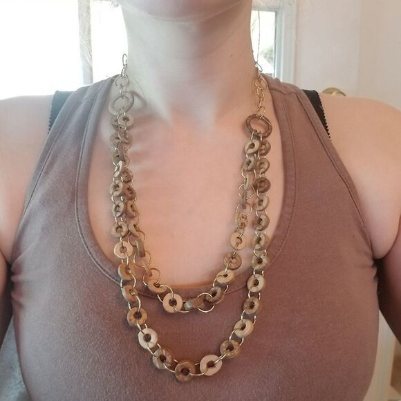Wooden circle earthbound doible‎ layered necklace - Picture 1 of 2